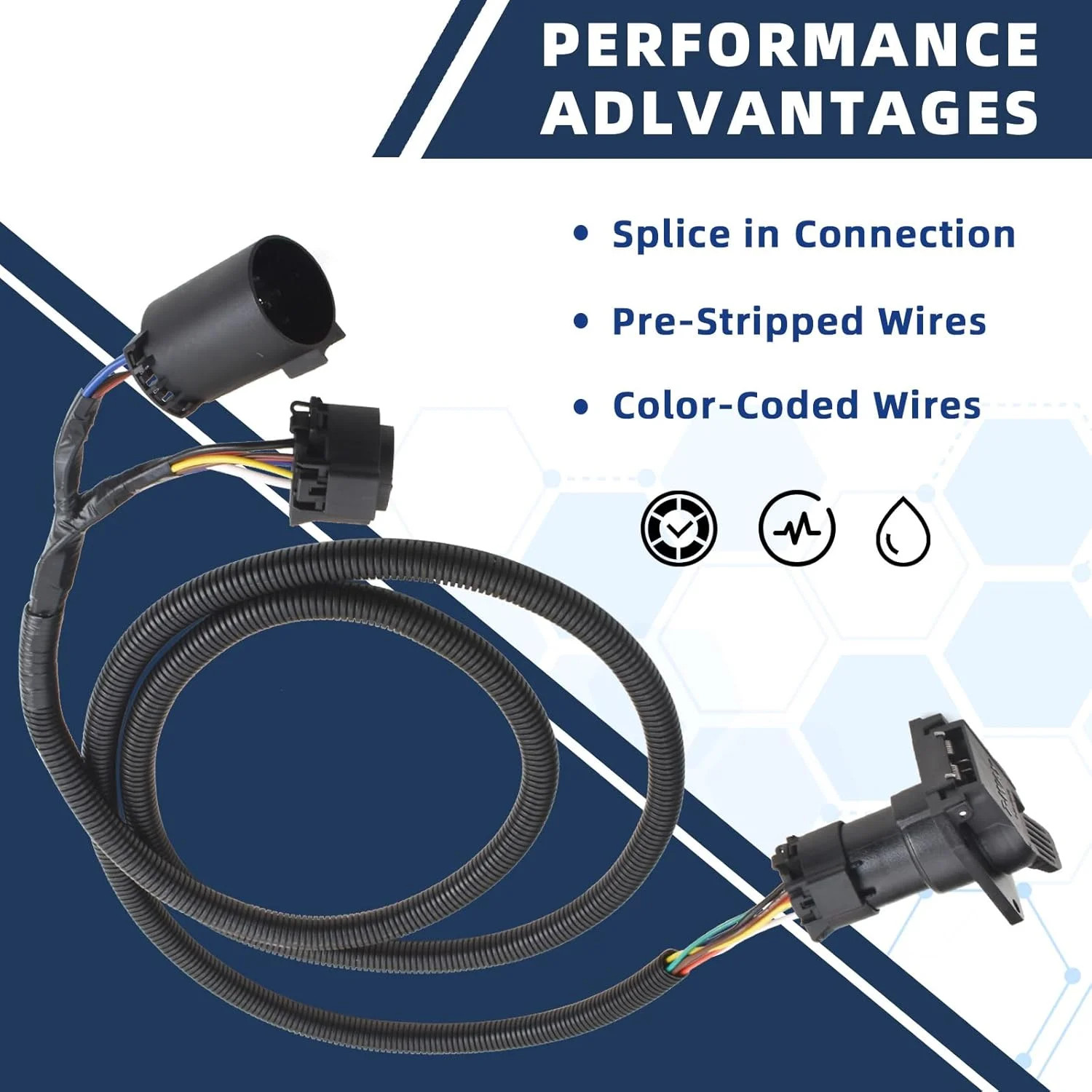 7-Foot 7-Pin Vehicle-Trailer Wiring Plug Harness Extension Compatible with Chevy
