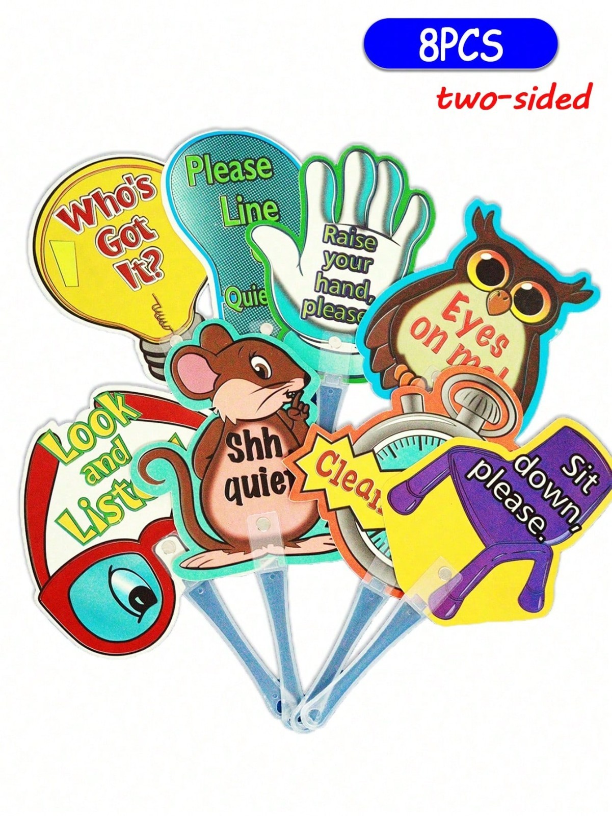 8pcs Classroom Rules Handheld Teacher Signs Double-Sided Instruction Boards Kids