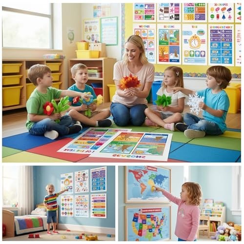 16 Laminated Educational Posters for Kids – ABC, Numbers, Shapes, Colors, Maps –