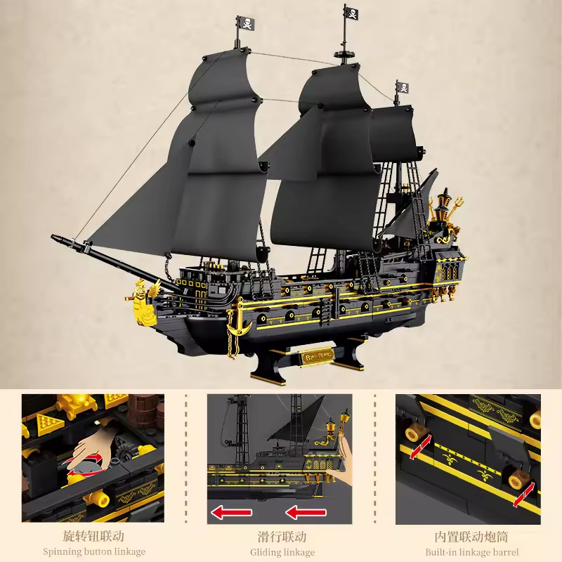 2900PCS Dark Phantom Pirate Ship Building Blocks Classic Ghost Ship Model Bricks