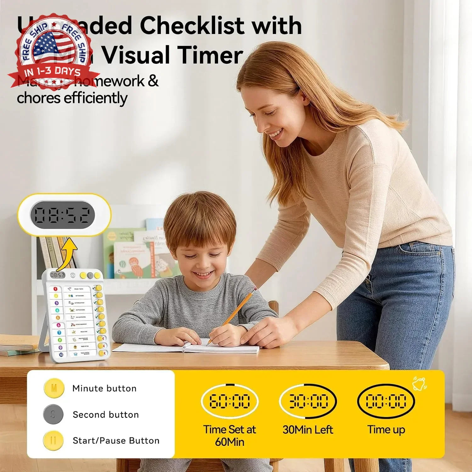 Chore Chart for Kids with Visual Timer, ADHD Tools Visual Schedule Planning Boar