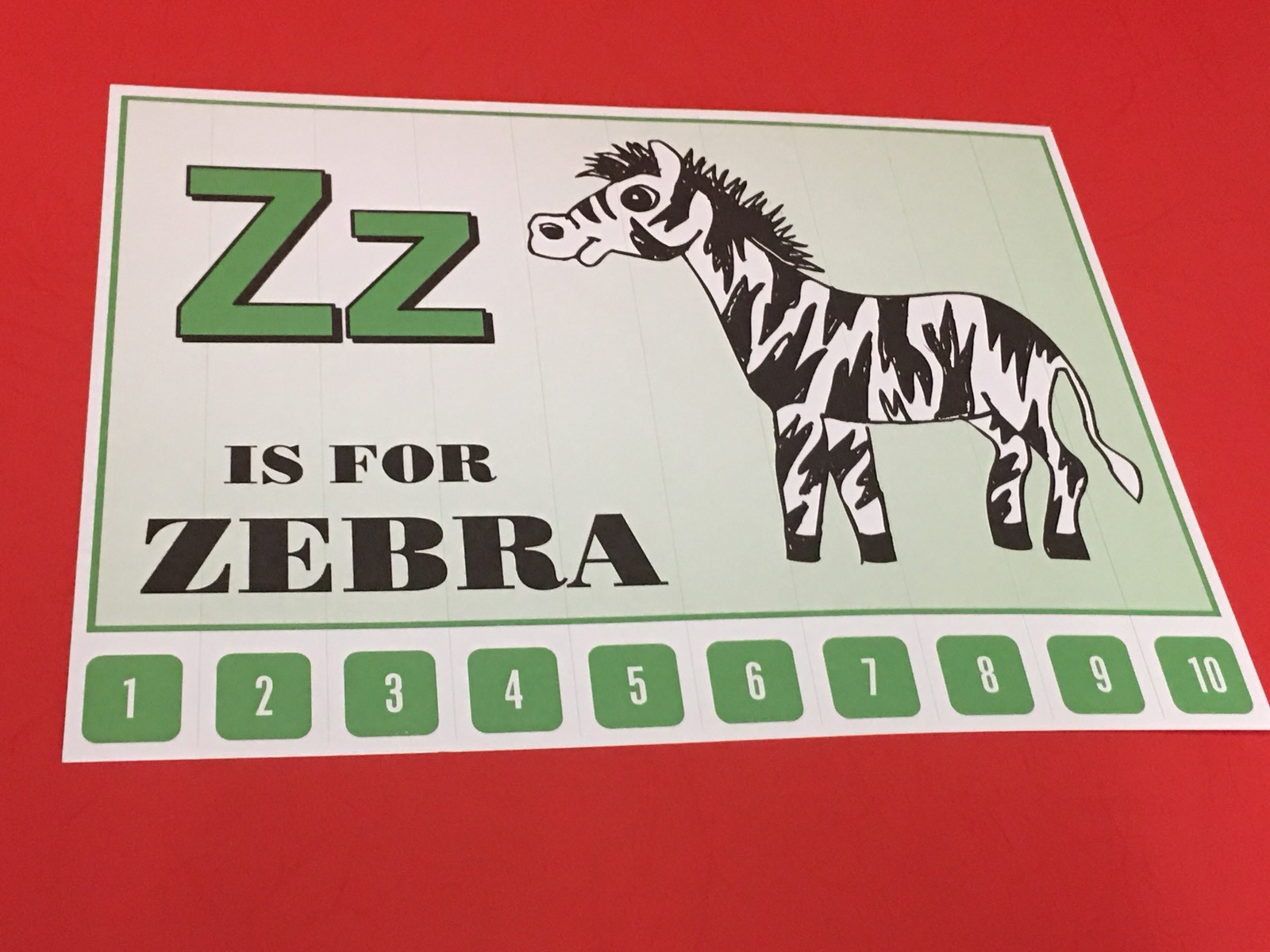 Letter Z Zebra- Number Sequencing Puzzle, numbers 1-10 Laminated