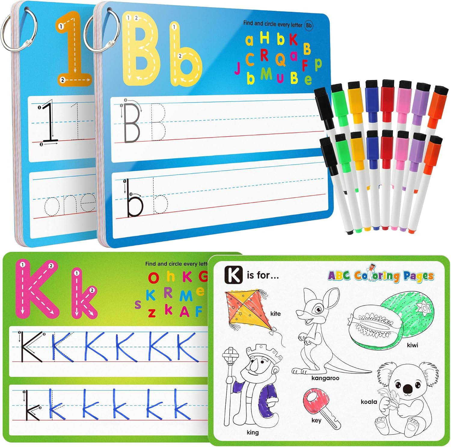 Coogam Handwriting Drawing Practice Cards, 36Pcs Alphabet Number Painting Colori