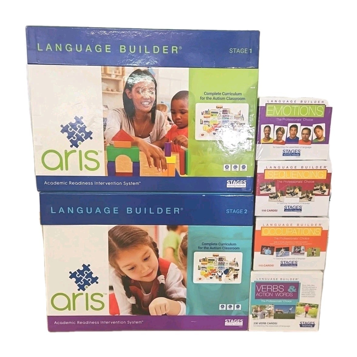 aris Language Builder Stage 1 & 2 box Sets Emotions Sequencing Occupations Verb