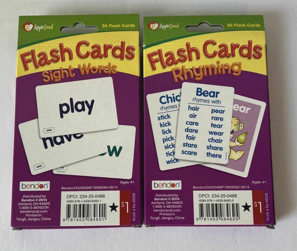 Apple Seed Flash Card Set Lot Of 2 Packs SIGHT WORDS RHYMING 4.75×3.25inches NEW