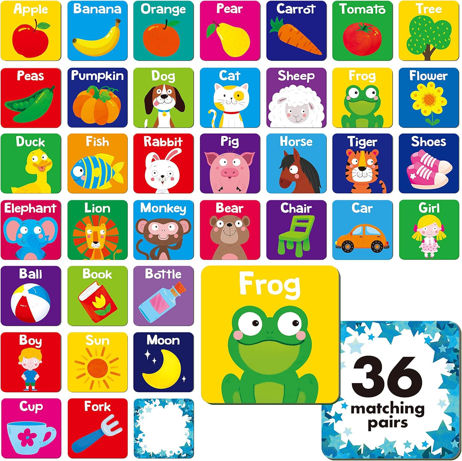 Memory Matching Game, 72 PCS Sight Words Matching Cards for Kids, 36 Pairs Memor