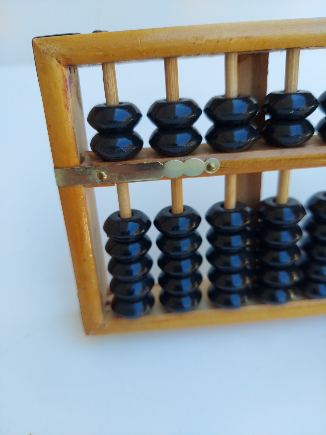 Vintage Abacus 13 Column Wood Calculator 7 Bead Rows 9½ X 4″ Metal Corners