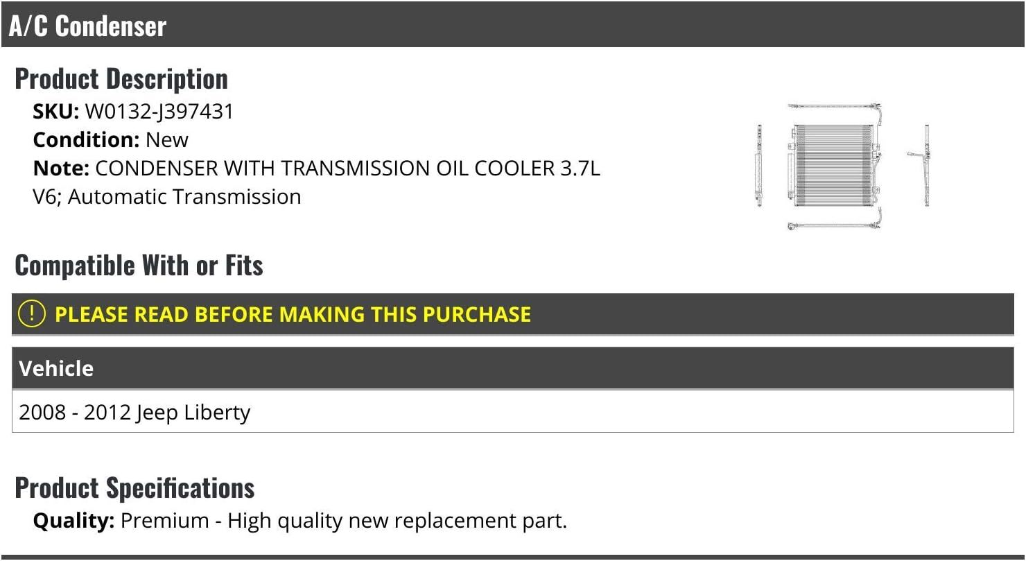 A/C Condenser with Transmission Oil Cooler – Compatible with 2008-2012 Jeep