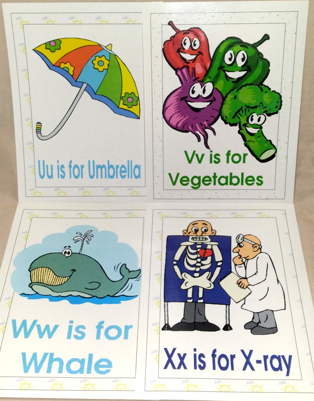 ABC PHONICS 26 Laminated 8×10 Wall Display Picture Letter Cards Homeschool Pre-K