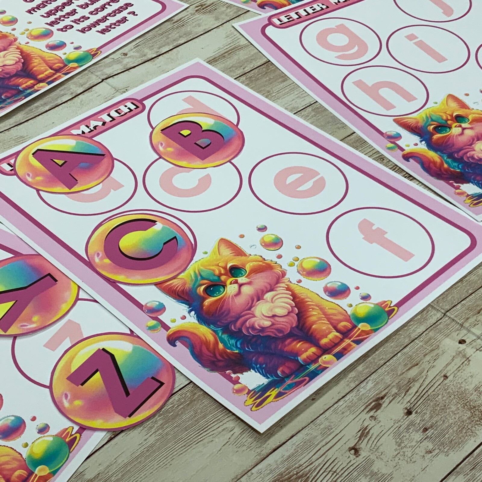 Pretty Kitty Bubble Match Game – Uppercase & Lowercase Match    – DIY KIT –