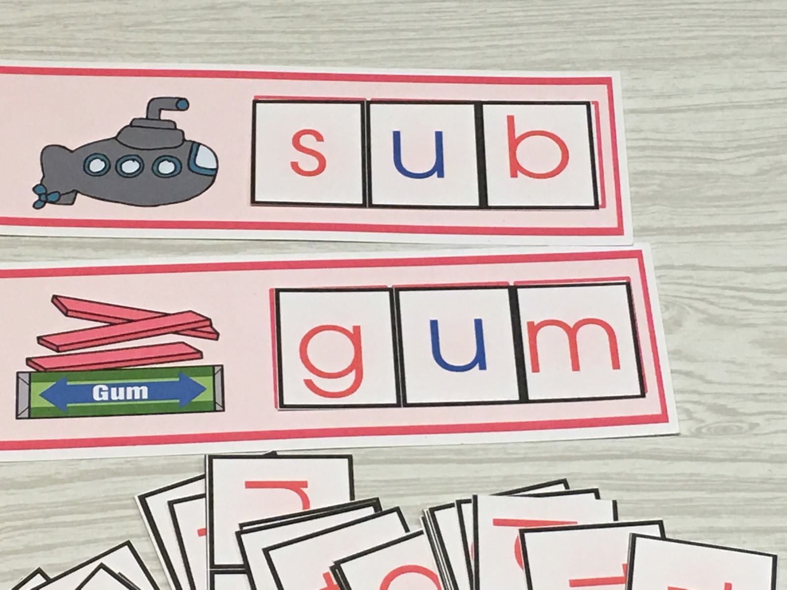 The Pink Series – Picture Strips with Movable Letters Montessori