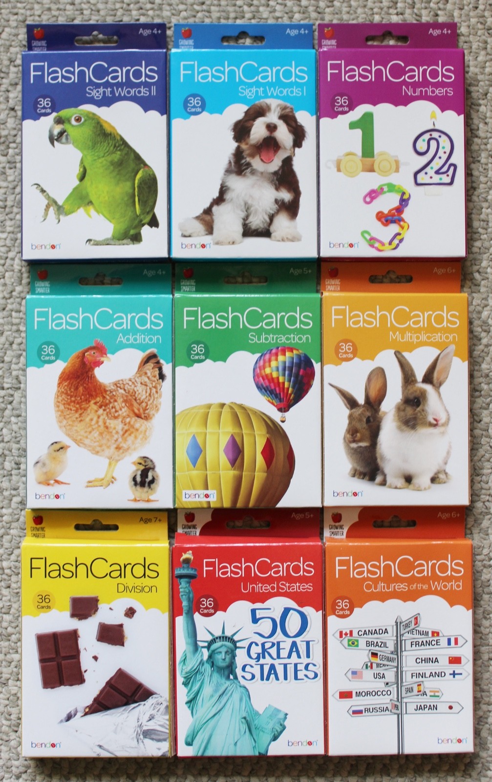 LOT • Bendon Growing Smarter FLASH CARDS • Math Reading US States World Cultures