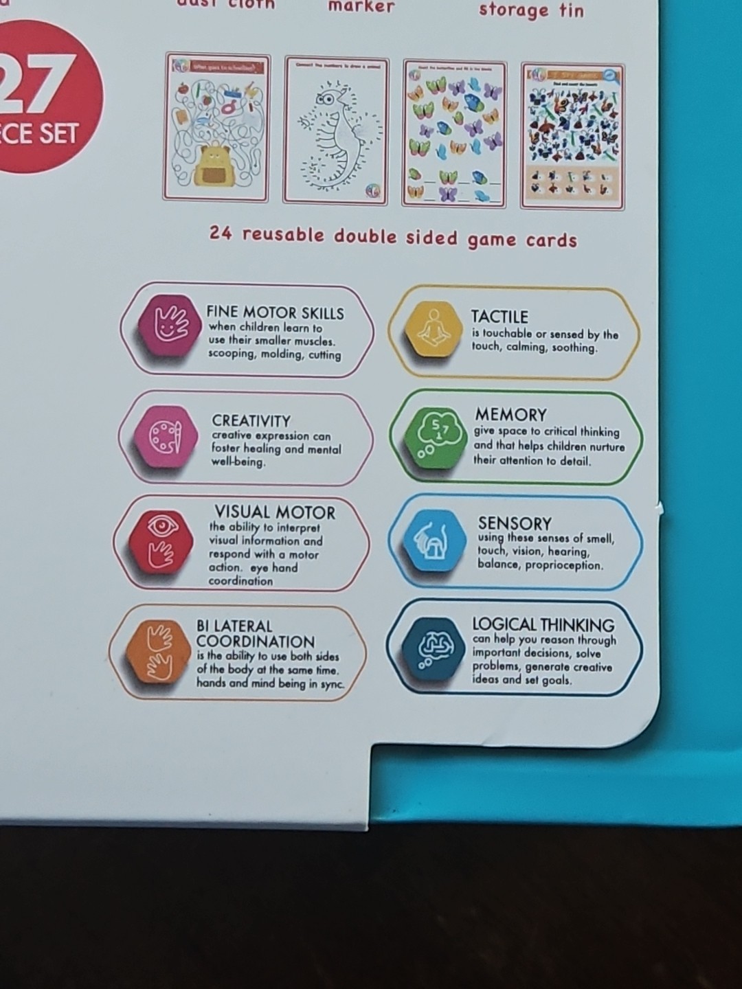 Sense & Grow Brain Teasers Games Carry Tin 27 Piece Set Dry Erase Toy Ages 6+