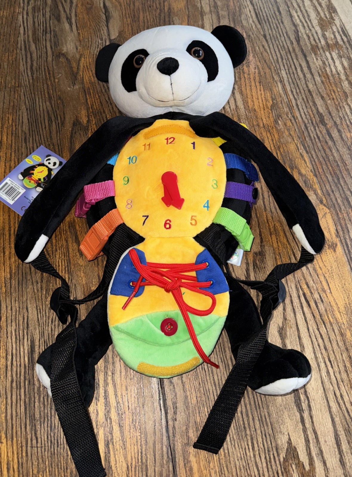 Buckle Toys Panda Backpack – Motor Skill Development Toy – Plush Learning Toy