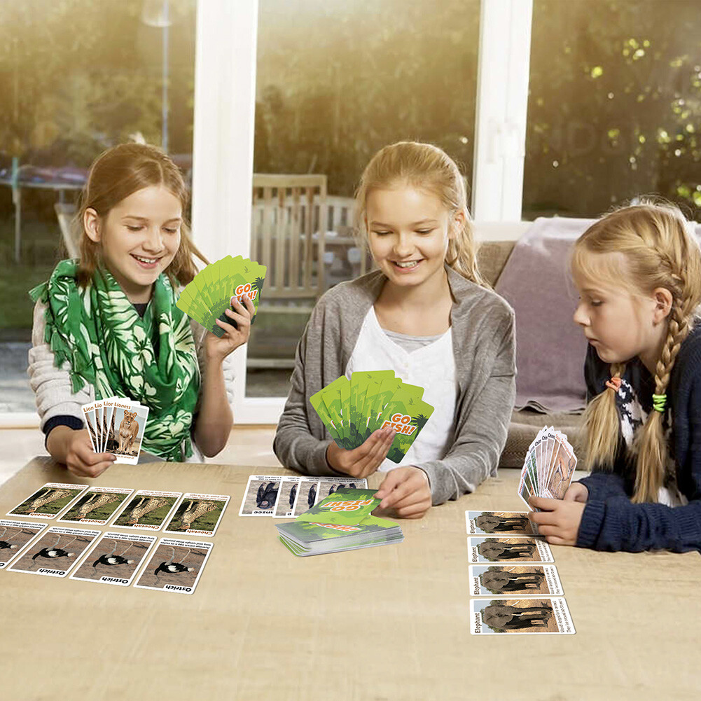 Go Fish Flash Cards Game Safari Animal Educational Card for Children Kids Adults