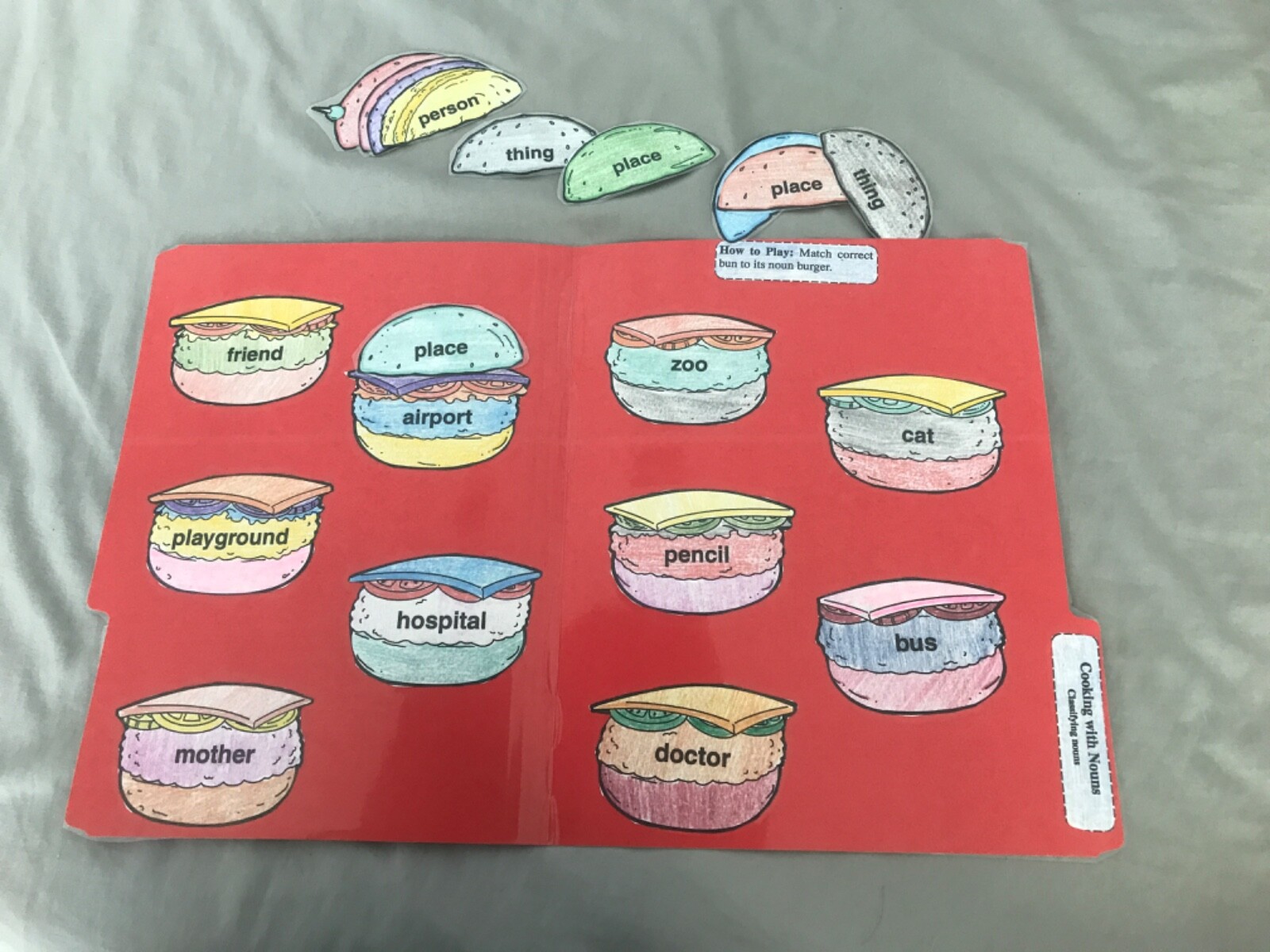 Cooking with Nouns! Classifying noun 2nd gr lang arts file folder game teacher