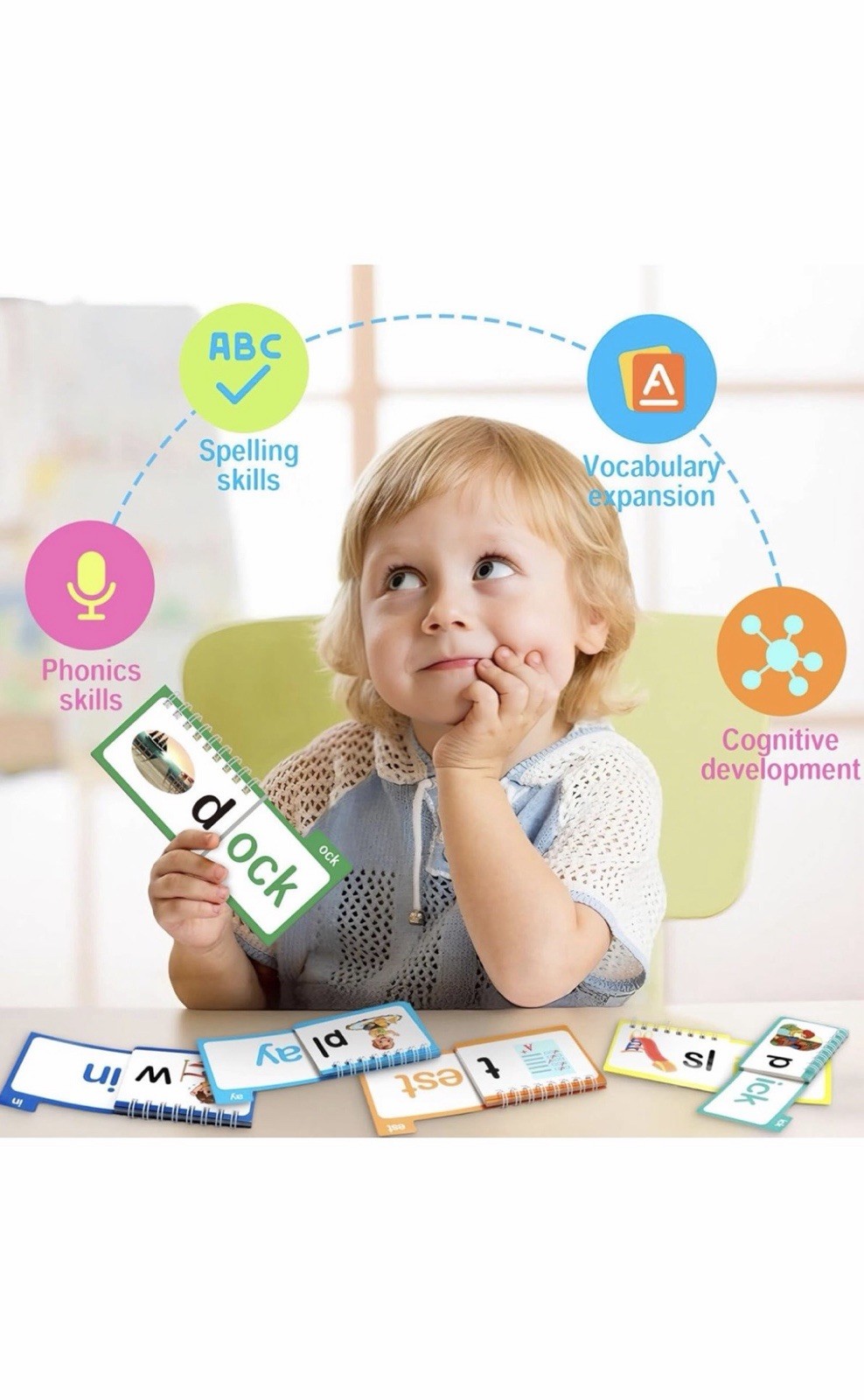 Phonics Flash Cards Word Family Build Book,Learn to Read 30 Read and Rhyme Flip