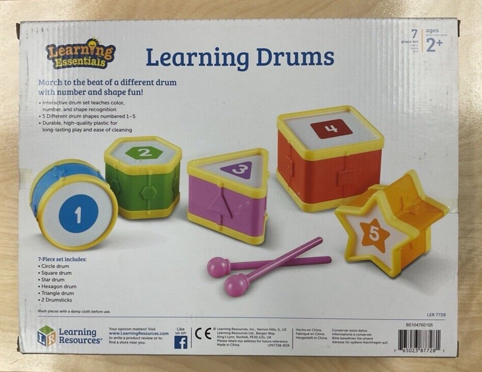 Learning Resources Brightly Colored Learning Drums, Number and Shapes, Set of 5,
