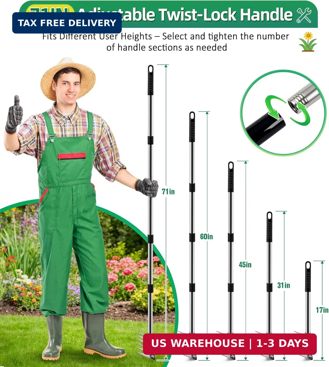Weed Rake Tool for Garden, 2.0 Upgraded Heavy Duty Iron Weed Puller Tool with 71
