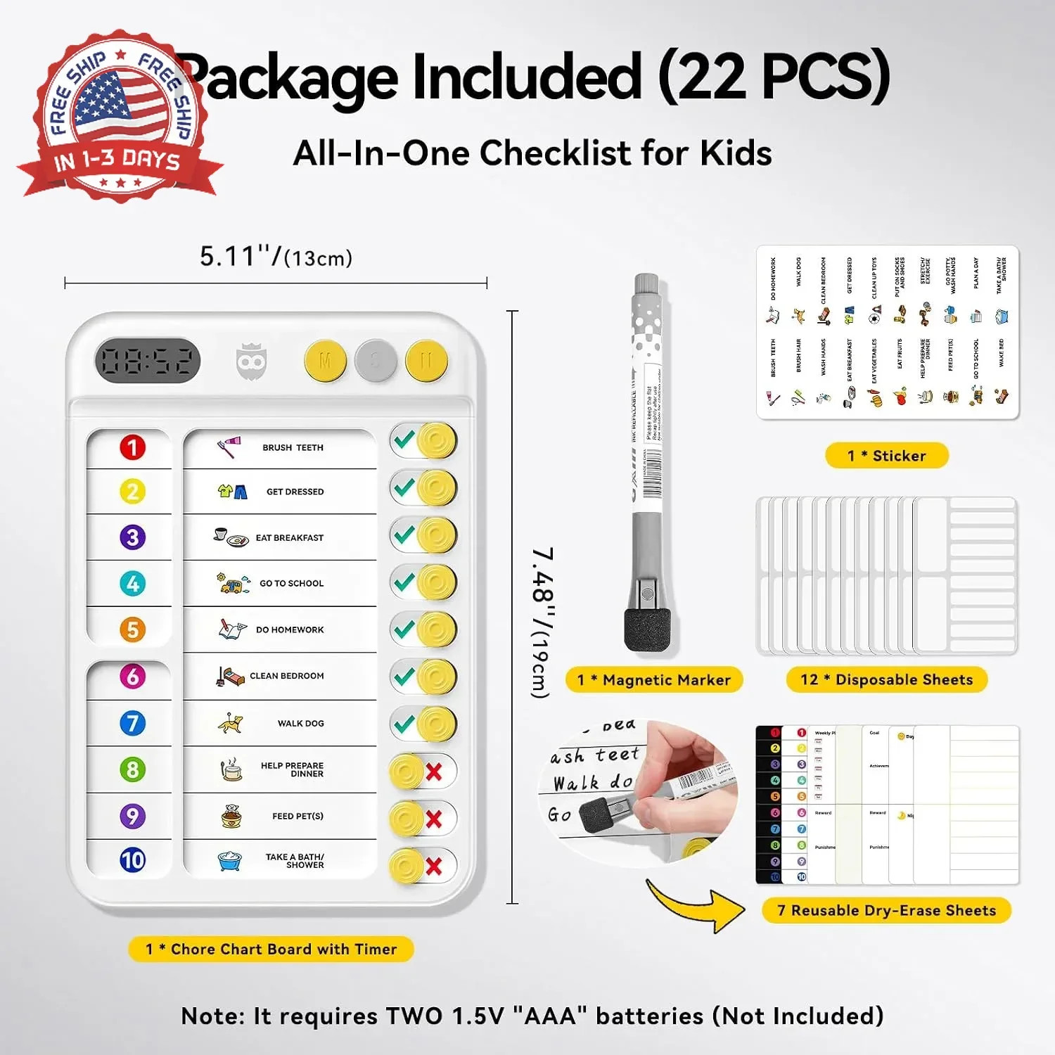 Chore Chart for Kids with Visual Timer, ADHD Tools Visual Schedule Planning Boar