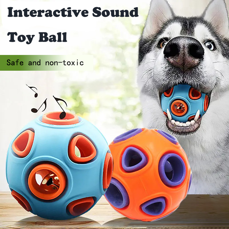 Dog Rubber Ball With Bell Sound, 2-Pack, Interactive Pet Chew Toy For Puppies An