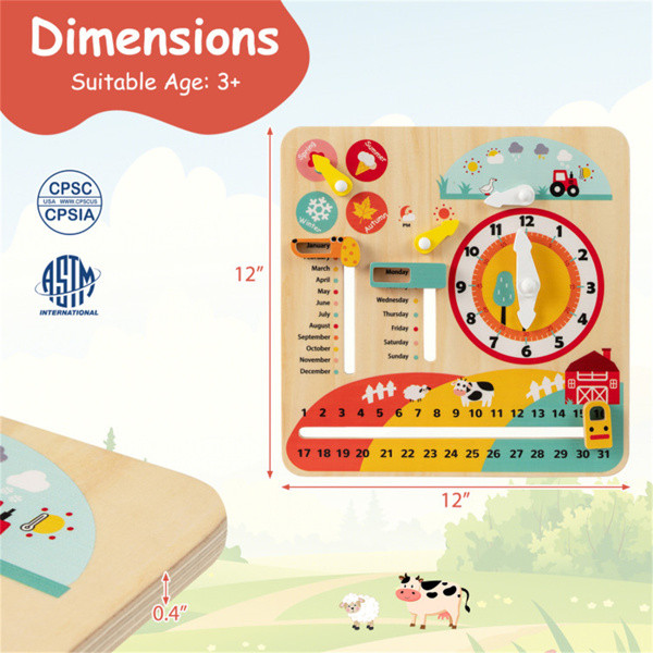 Wooden Kids Calendar & Clock Learning Board Montessori Educational Weather Toy