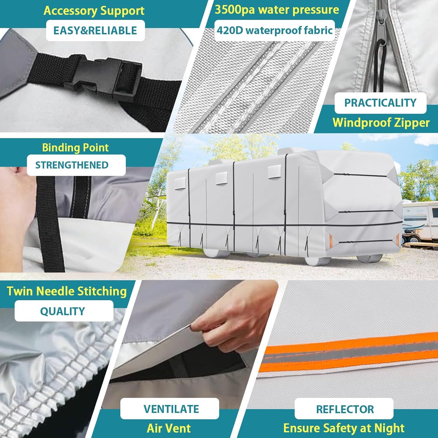 420D Top Class A RV Cover Fits 37′-40′ Waterproof Rip-Resistant Anti-UV