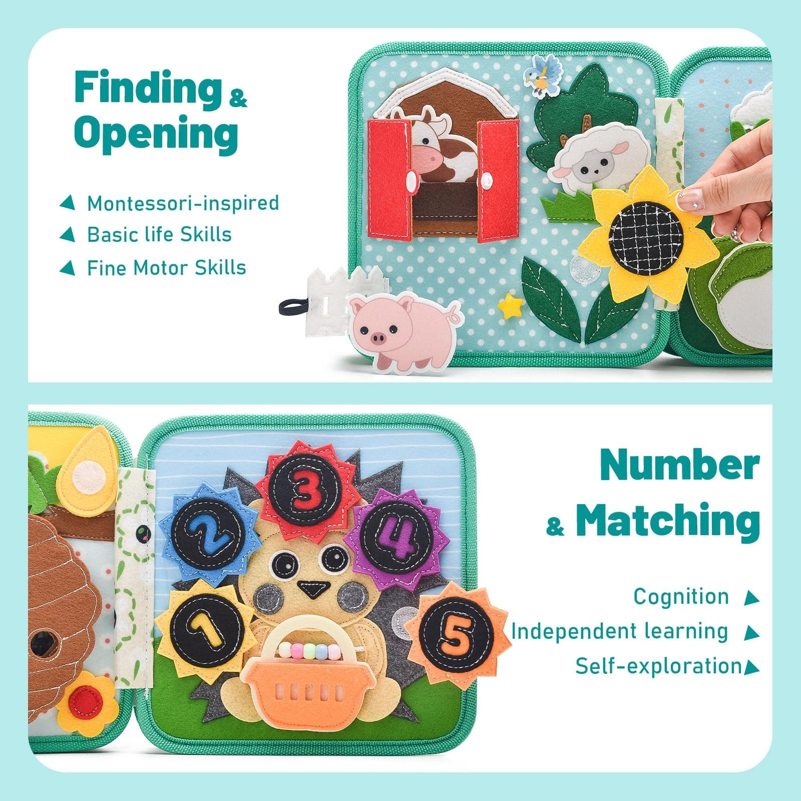 Montessori Busy Book for Toddlers 1-3, Felt Quiet Book & Busy Board for Presc…
