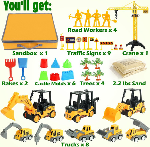 Billeeit Sand Construction Kit with Big Foldable Sandbox 15In X 15In, Yellow