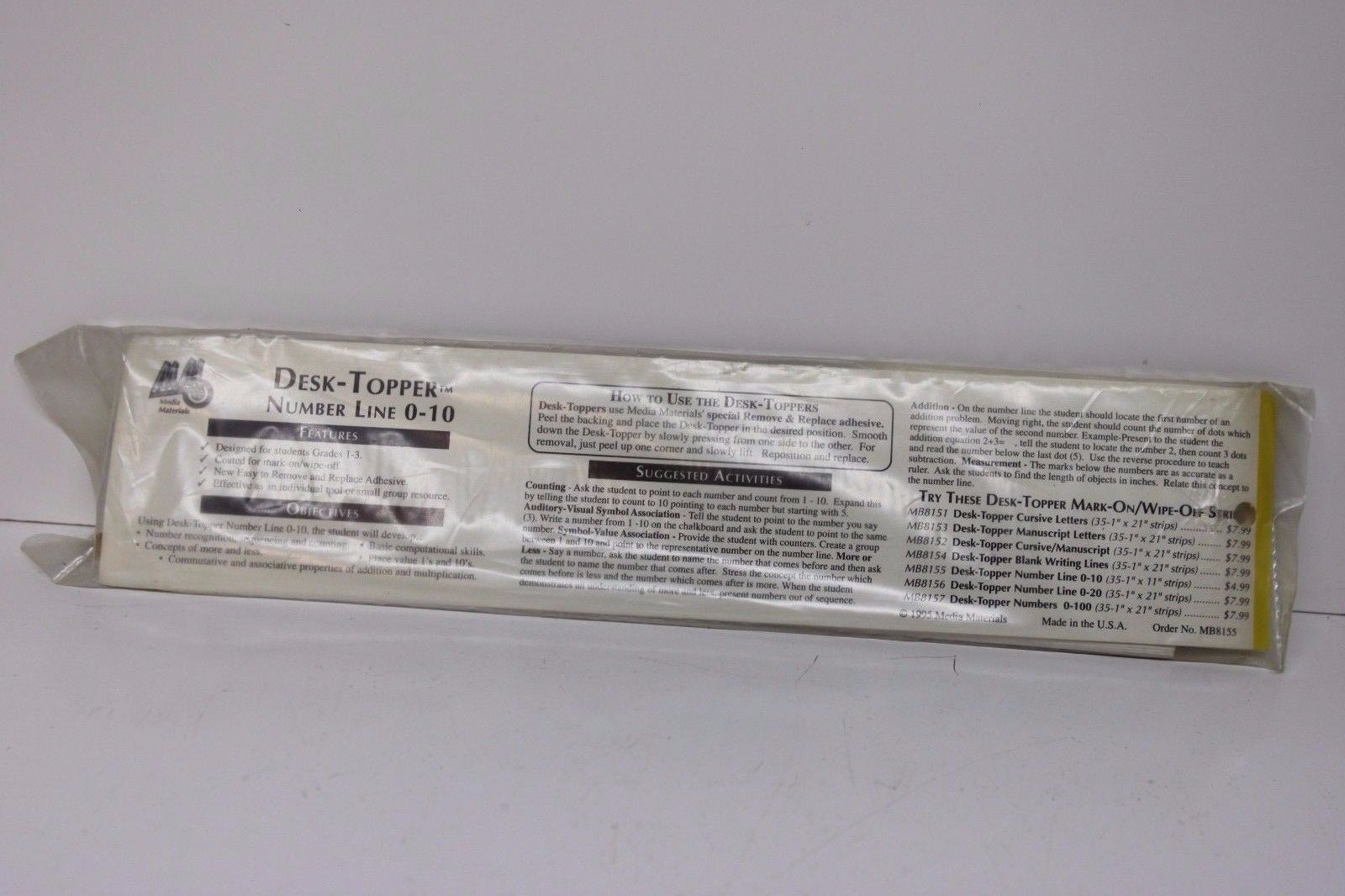 MEDIA MATERIALS Grades 1-3 Desk-Topper Number Line 0-10 (35 pieces) – 10″ Ruler