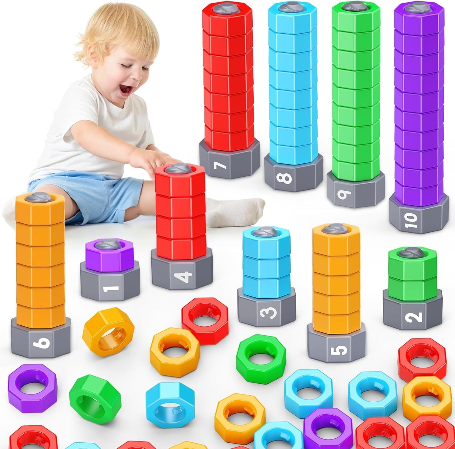 2-in-1 Montessori Counting & Stacking Toy Ages 1-5 Fast US Shipping