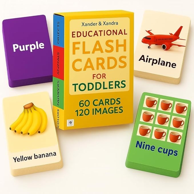 60 Toddler Flashcards with 120 Real Images: Colors, Animals, Objects & Numbers