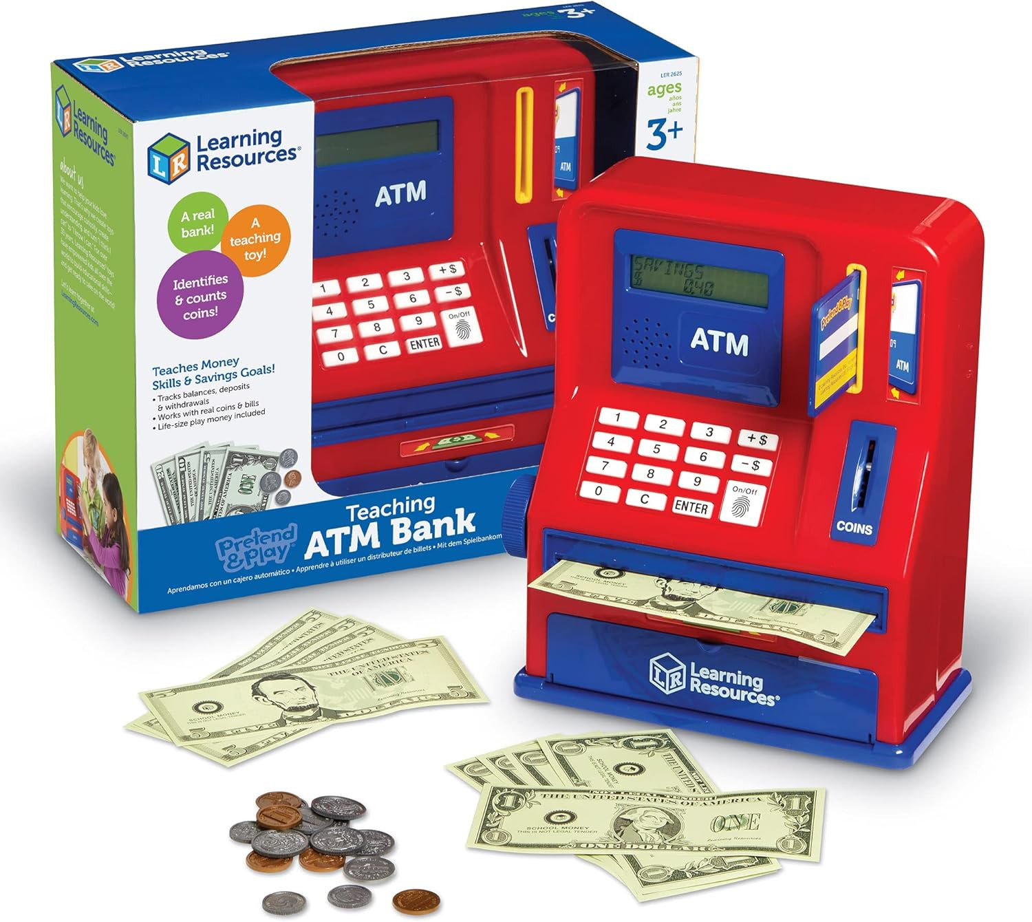 Teaching ATM Bank – 32 Pieces, Ages 3+ Toddler Learning Toys, Cash Register for