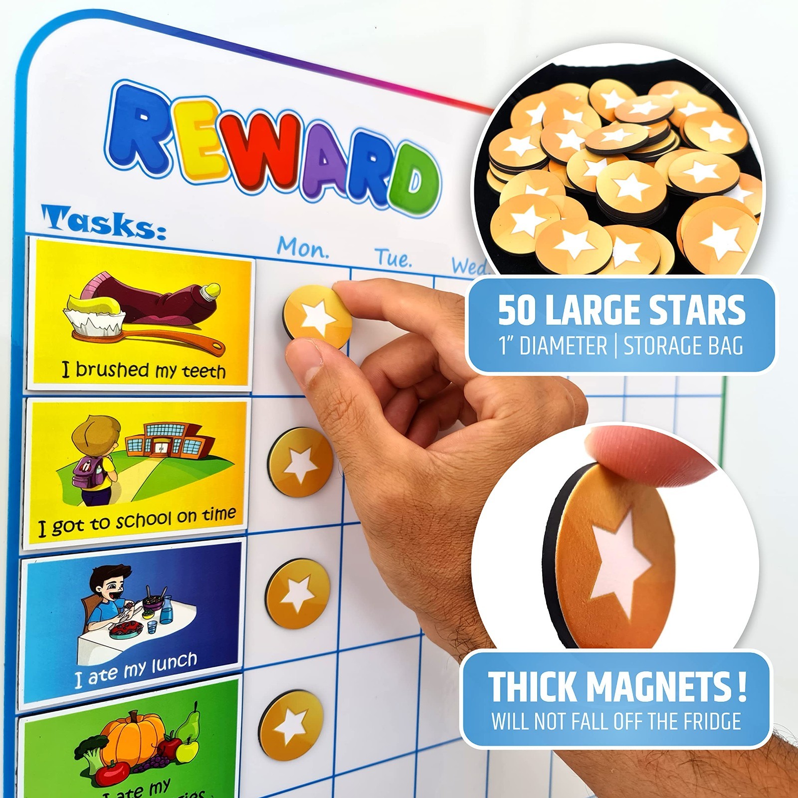Magnetic Reward Chart for Kids – 127 Stickers & 30 Customizable Chores – Potty T