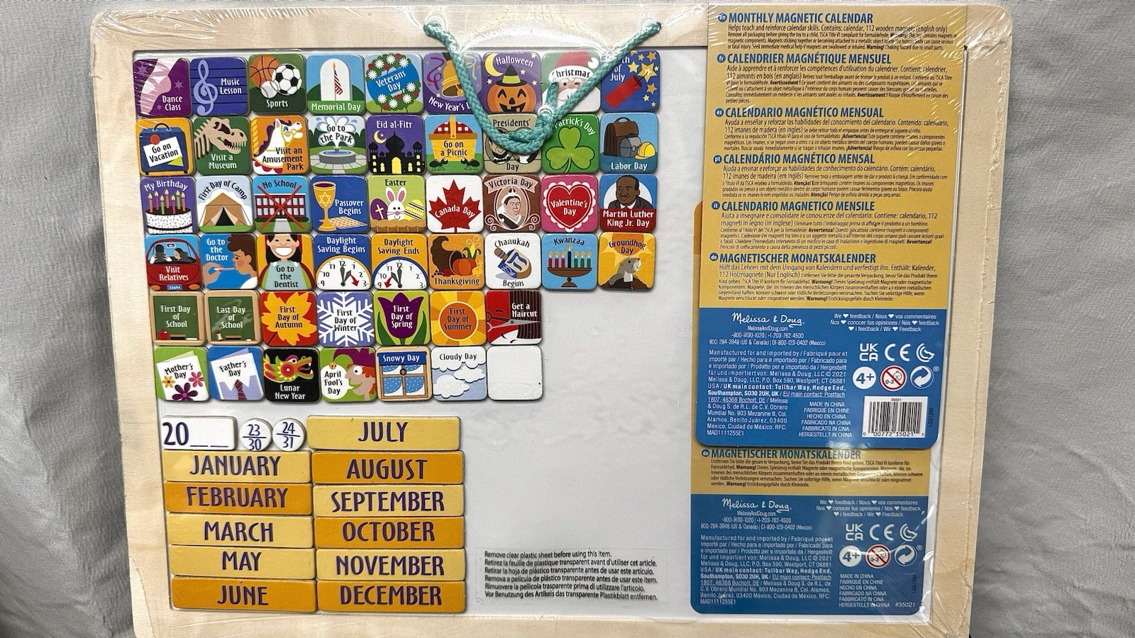 Melissa & Doug Monthly Magnetic Calendar Includes 112 Wooden Magnets -New