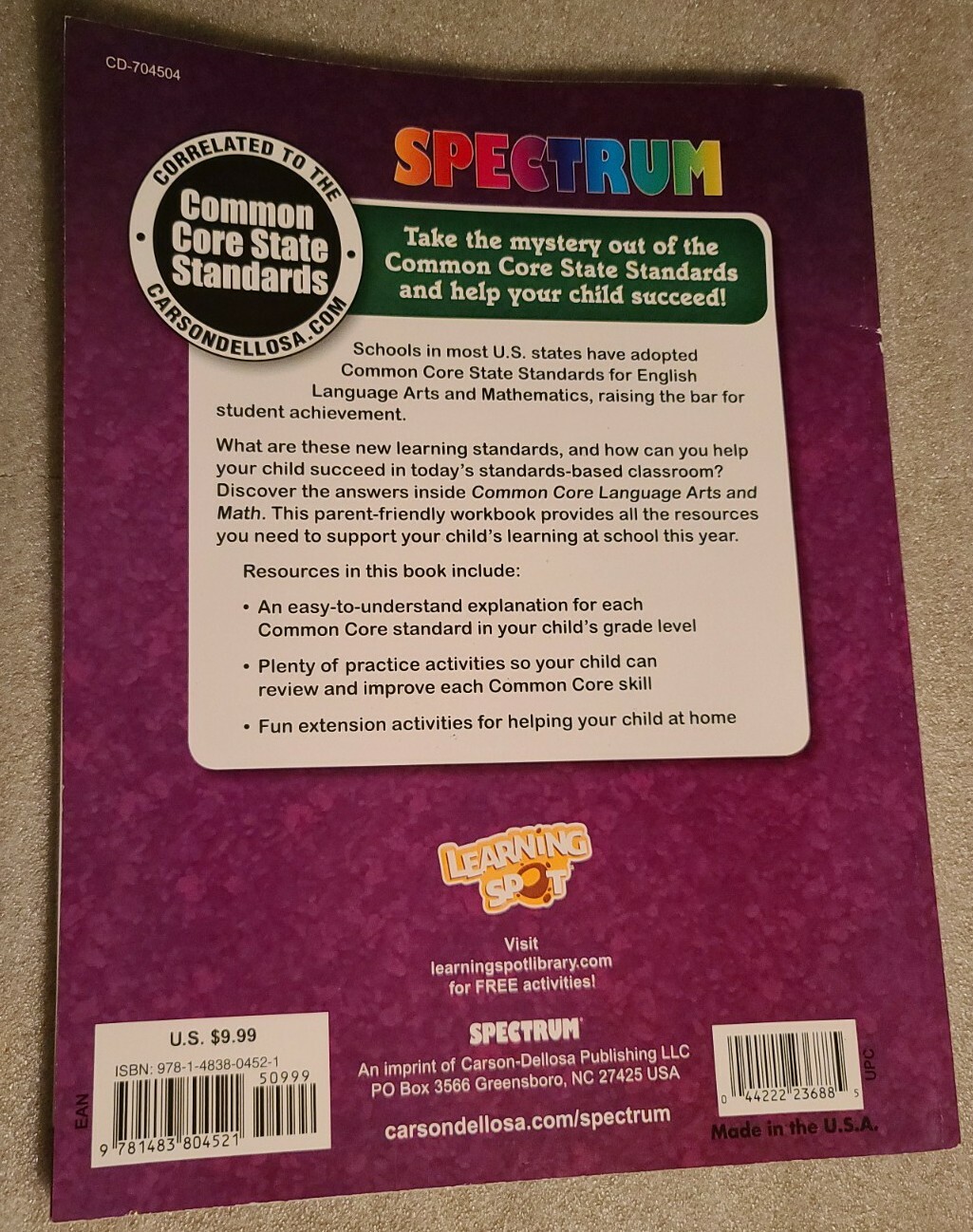 Spectrum Common Core Language Arts And Math, Grade 4