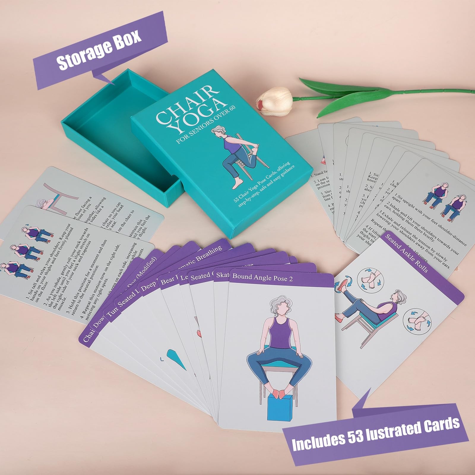 Oversized Chair Yoga Cards for Seniors – 53 Step-by-Step Tai Chi Chair Deck, …