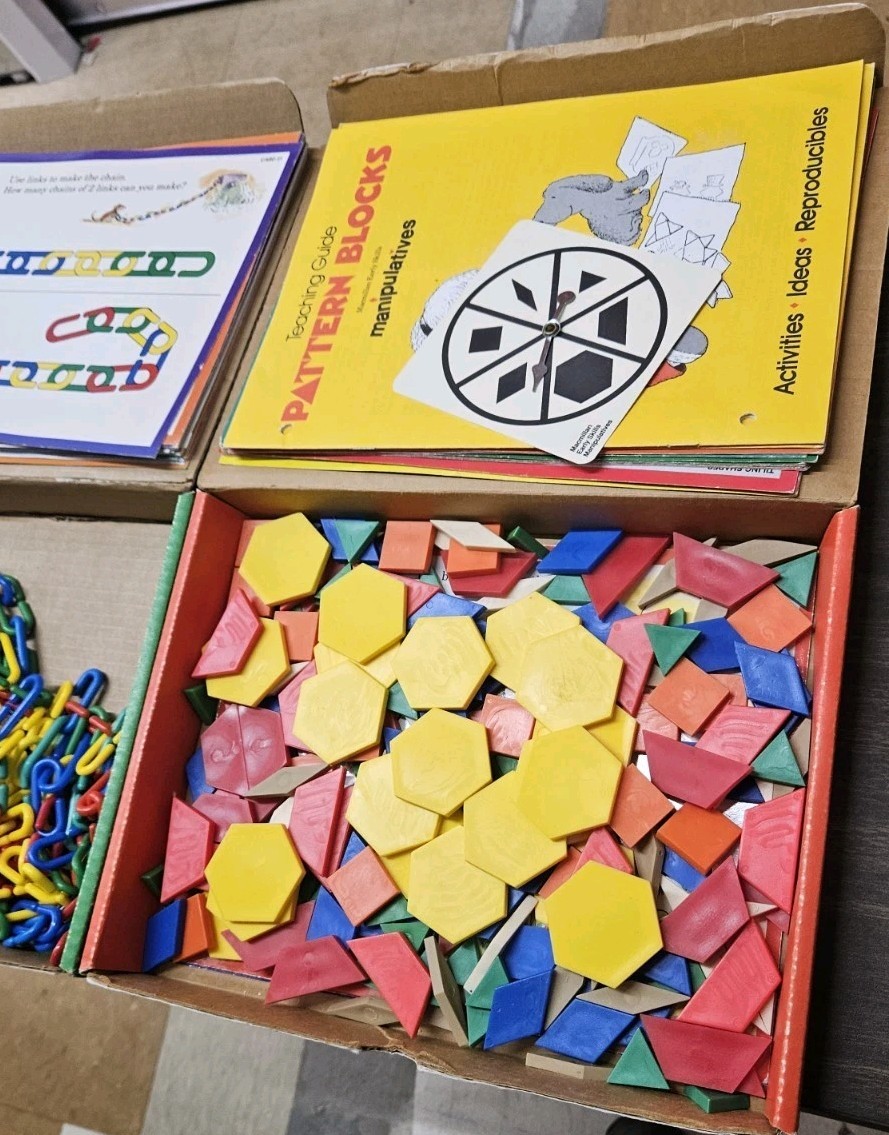 Macmillan Early Skills Manipulatives Links + Pattern Blocks 1991 Vintage Toys
