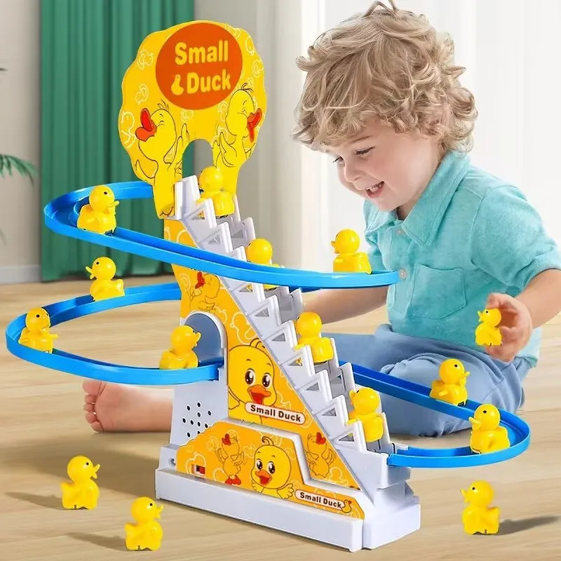 Patos eléctricos pequeños juguetes de escalada DIY patos persecución pista de ju