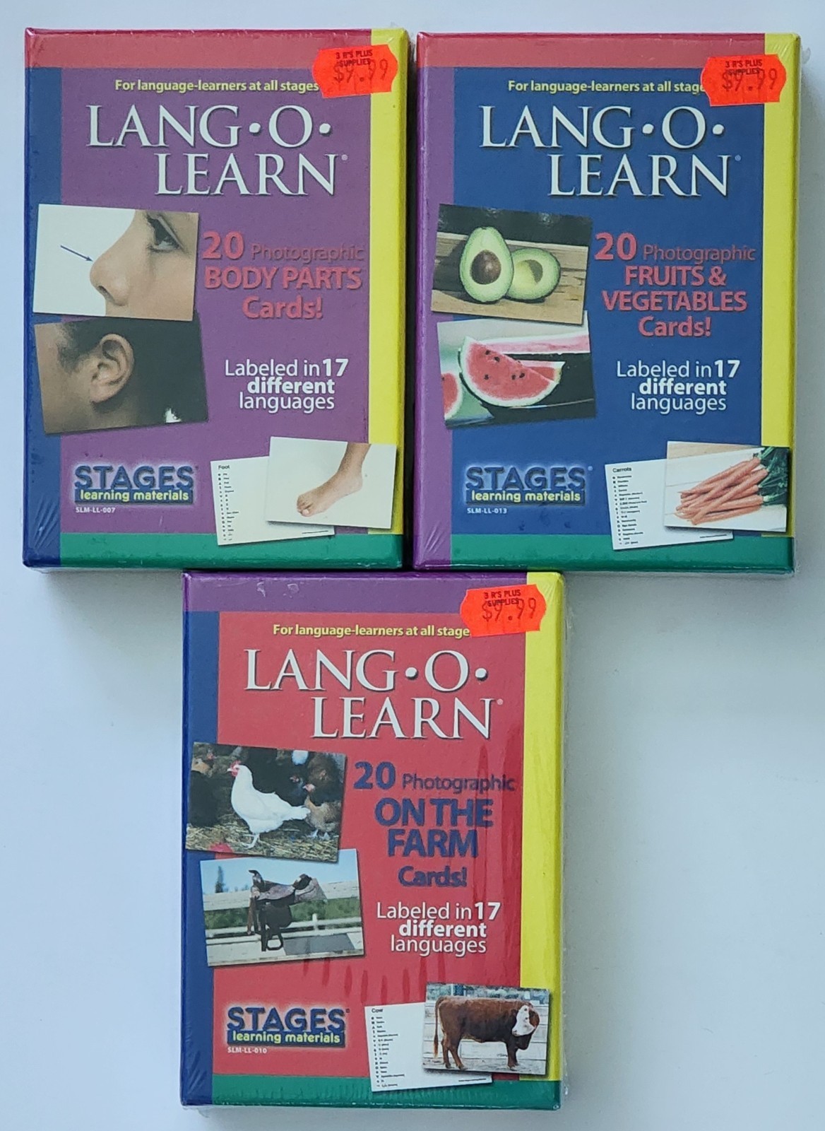 Lang-O-Learn 20 Photographic Flash Cards in 17 languages (NEW) 3 Sets