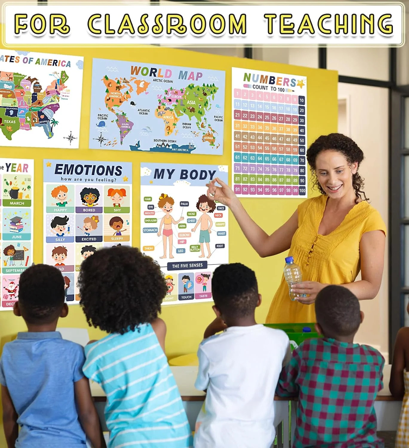16 Educational Posters for Preschool & Kindergarten, Laminated Classroom Charts