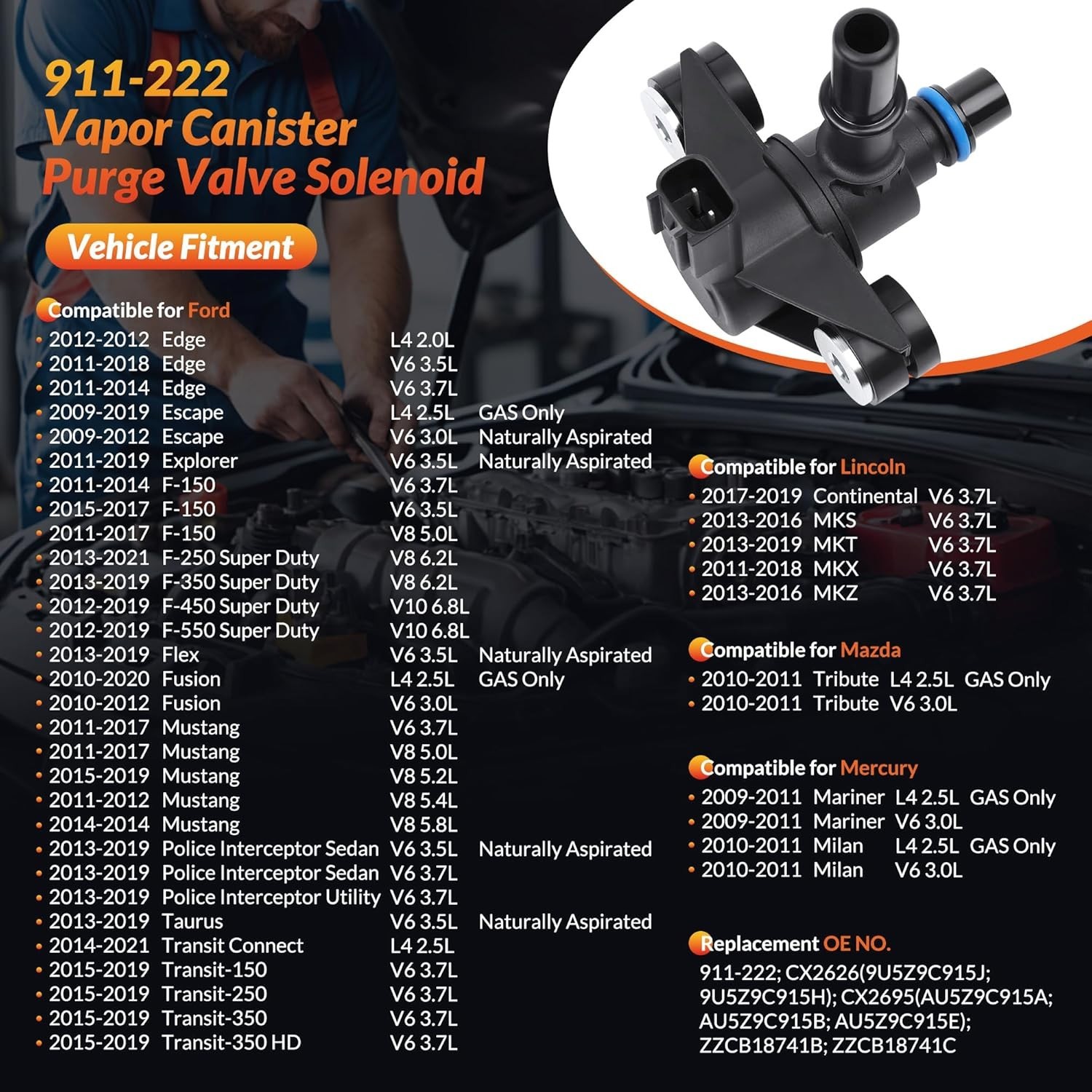 Vapor Canister Purge Valve Solenoid EVAP Compatible for Ford F-150,Escape,