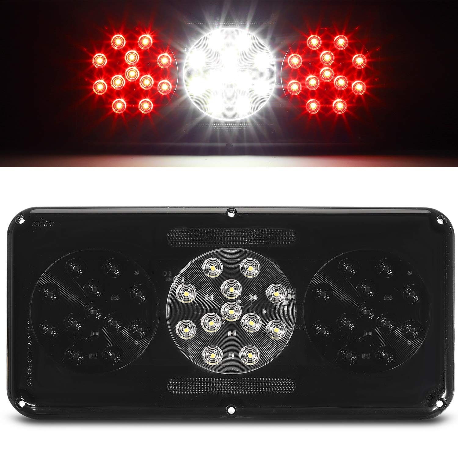 Partsam 1Pc Rectangular Smoked Red Triple LED Trailer Tail Light RV Camper Mo…