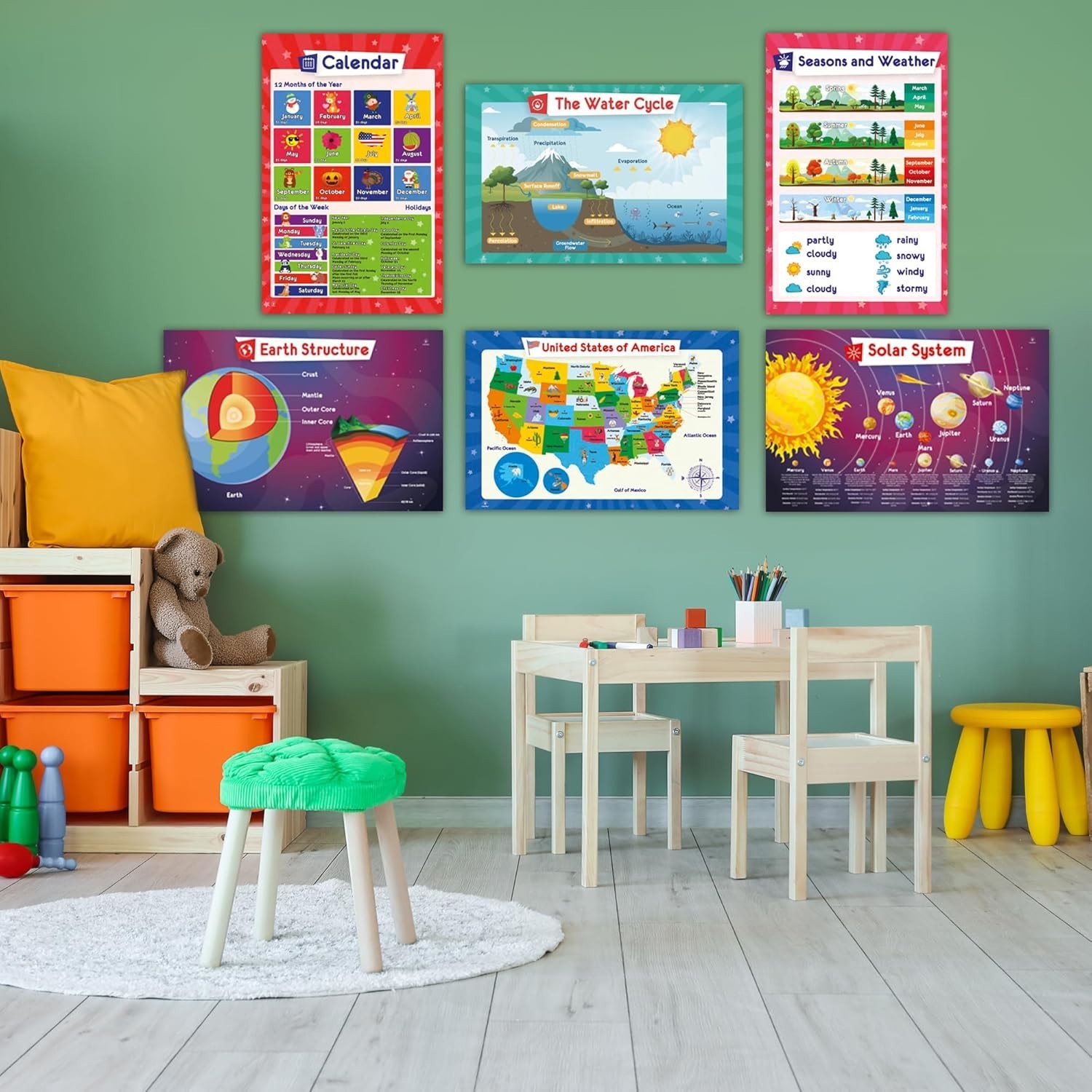 Engaging 32-Pack of 59 Learning Posters for Kids – 17×11, Classroom Essentials