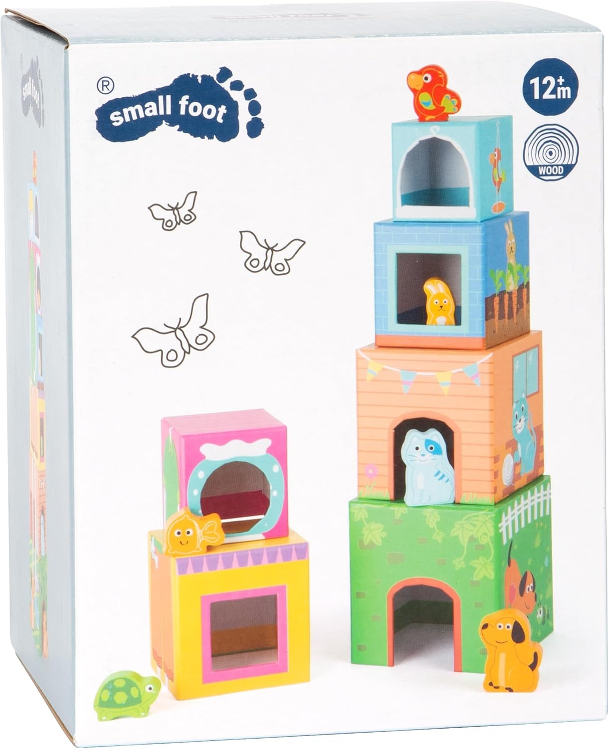Small Foot 10044 Colourful Stacking Cubes made of cardboard, motor activity w/ 6