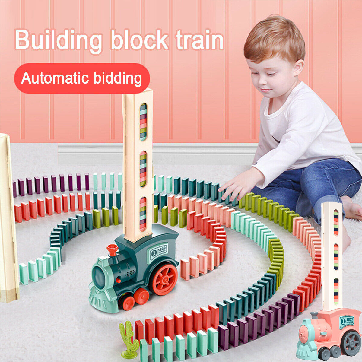Kids Electric Domino Train Automatic Laying Dominoes Brick Car Blocks Toy Set US