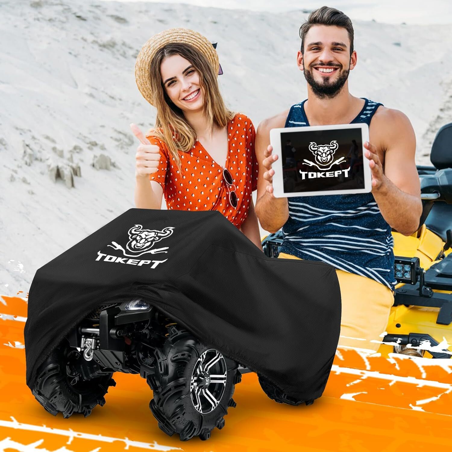 ATV Cover, Heavy Duty Black Waterproof Oxford Fabric Protective 4 Wheeler Quad
