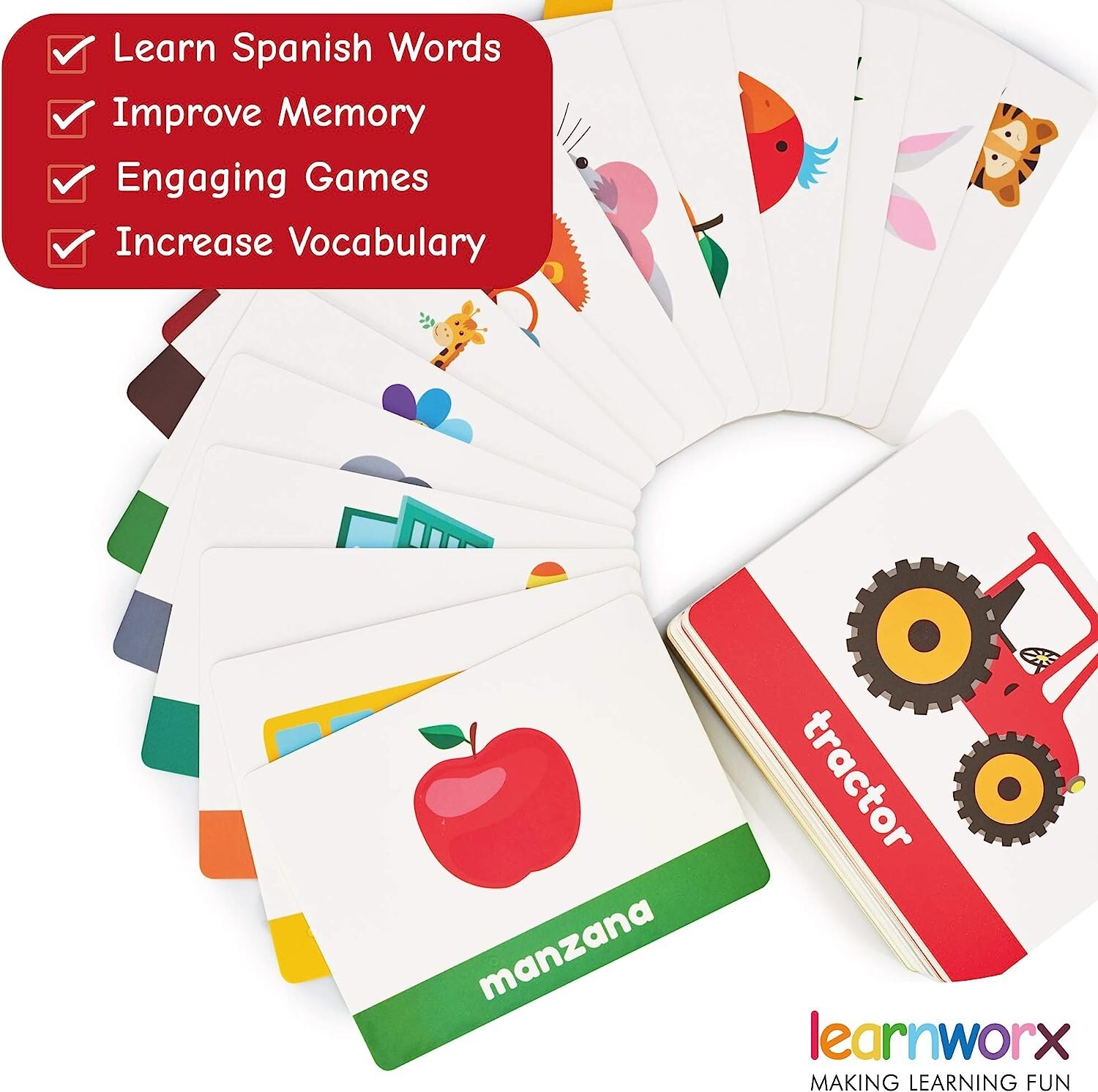 Spanish Flash Cards for Kids & Toddlers – 101 Cards – 202 Sides – Learn with Me