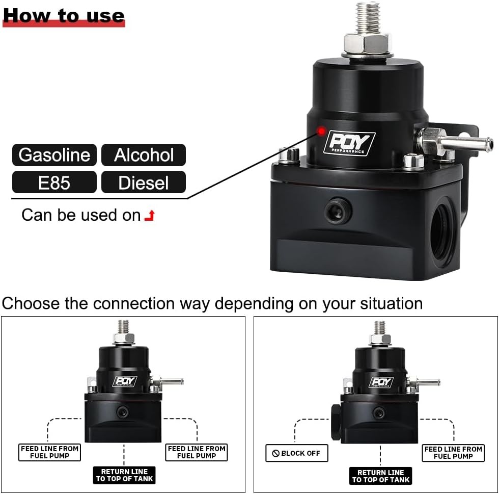 Adjustable Fuel Pressure Regulator Kit 3-70PSI with AN8 Feed Port and AN6 Return