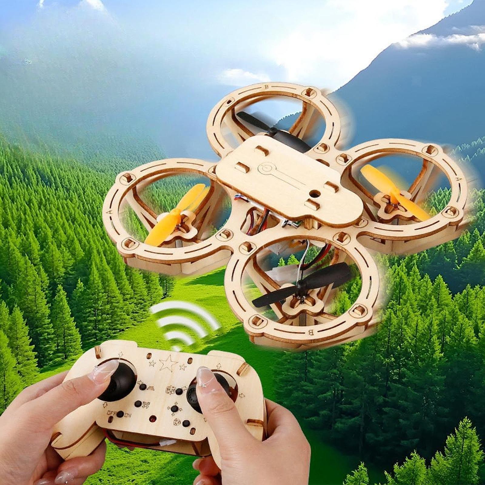 DIY Wooden RC Quadcopter Craft Kit Remote Control Educational Assembly Toy